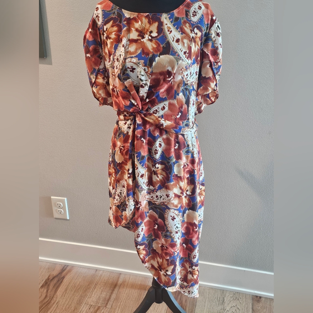 Cato Womans Tunic Top Multicolor Floral Sheer Short Sleeve Polyester Pullover
